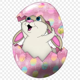 Cute Cartoon Easter Bunny Inside Colorful Egg HD PNG