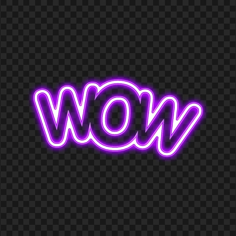Wow Purple Neon Expression Word Transparent Background