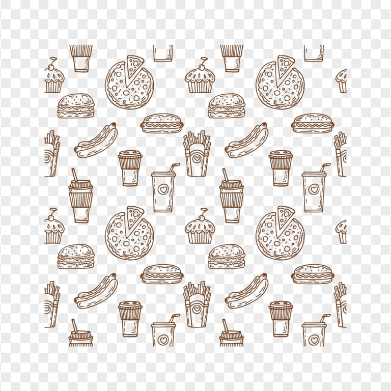 Lineart Fast Food Pattern HD Transparent Background | Citypng