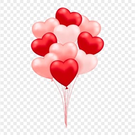 Valentine Day Pink And Red Heart Balloons PNG