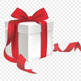Anniversary Christmas White Gift Box With Red Ribbon