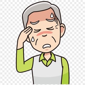 Old Man Sick Pain Migraine Headache Sweaty Cartoon