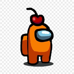 HD Orange Among Us Character With Cherry Hat PNG