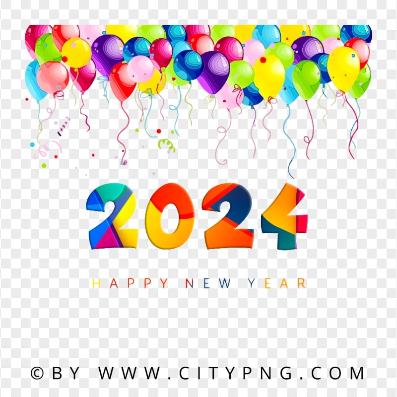 Happy New Year 2024 With Balloons HD Transparent PNG