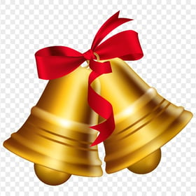 Two Christmas Xmas Gold Bells With Red Bow HD PNG