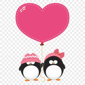 Cartoon Lovely Penguin Couple With Pink Heart