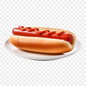 Tasty Hot Dog with Ketchup on Plate HD Transparent PNG