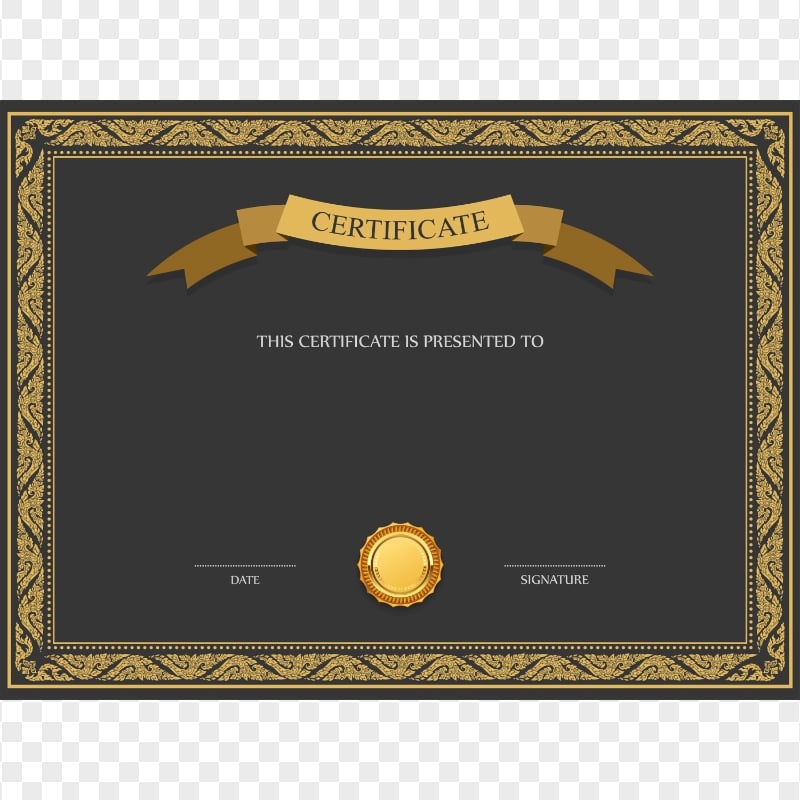 HD Black And Gold Certificate Award Template PNG