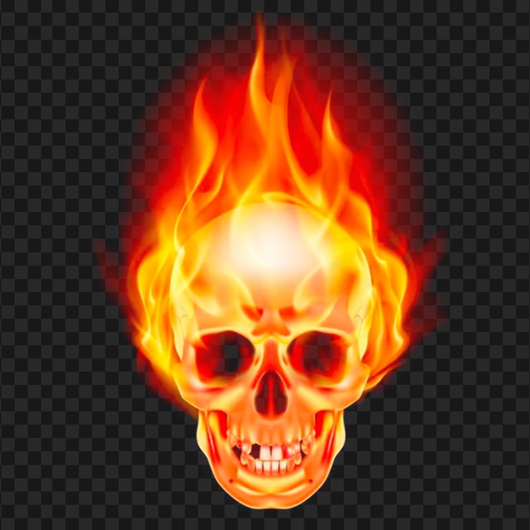 HD Illustration Fire Skull Skeleton Burning Head PNG