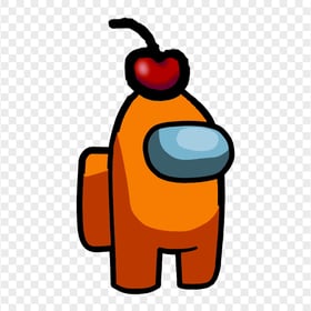 HD Orange Crewmate Among Us Character With Cherry Hat PNG