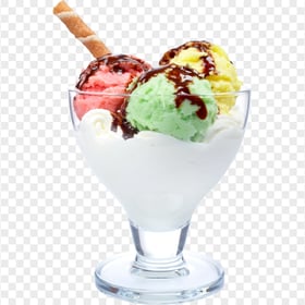 PNG Ice Cream Three Balls Glass Bowl