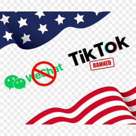 WeChat TikTok Logos Us Flag With Ban Sign