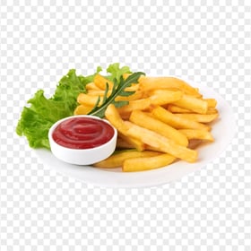 French Fries On Plate With Ketchup HD PNG