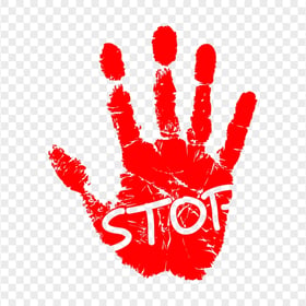 HD Red Hand Print With Outline Stop Word PNG