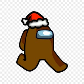 HD Brown Among Us Character Walking With Red Santa Hat PNG