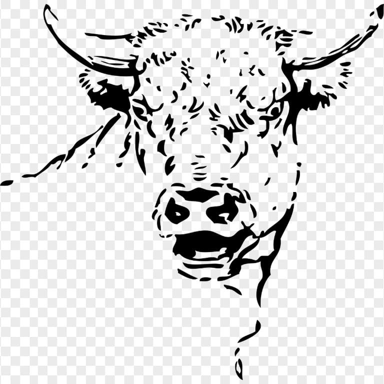 HD Black Bull Cow Face Head Drawing Silhouette PNG