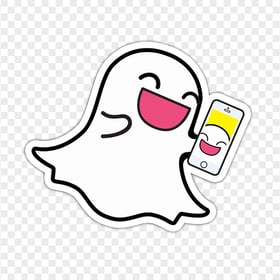 Happy Snapchat Ghost Cartoon Hold Phone Stickers PNG Image