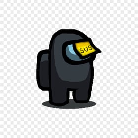 HD Among Us Black Crewmate Character With Sus Sticky Note Hat PNG
