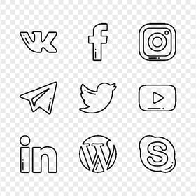 Social Media Black Drawing Logos Icons HD PNG