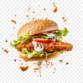 Flying Chicken Burger With Lettuce Mayo Sauce HD PNG