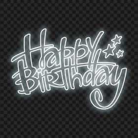 HD Happy Birthday White Glowing Neon Text PNG