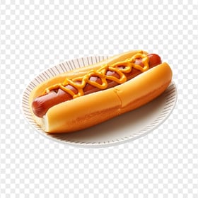 Transparent HD Tasty Hot Dog with Mustard on Dish