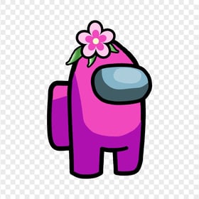 HD Pink Among Us Crewmate Character With Flower On Head PNG