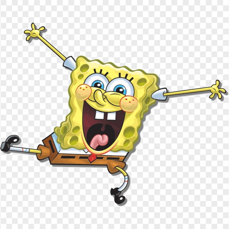 HD SpongeBob Cartoon Happy Standing Hands UP Character PNG