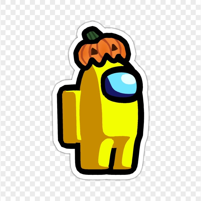 HD Yellow Among Us Character Pumpkin Hat Stickers PNG