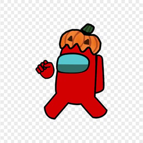 HD Red Among Us Crewmate Character With Pumpkin Hat PNG