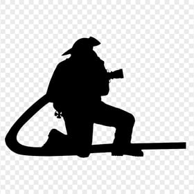 HD Black Firefighter Fireman With Hose Silhouette PNG
