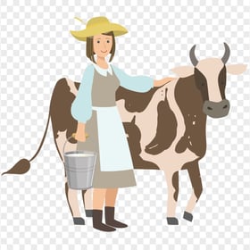 HD Cartoon Milkmaid Woman Milking Cow PNG