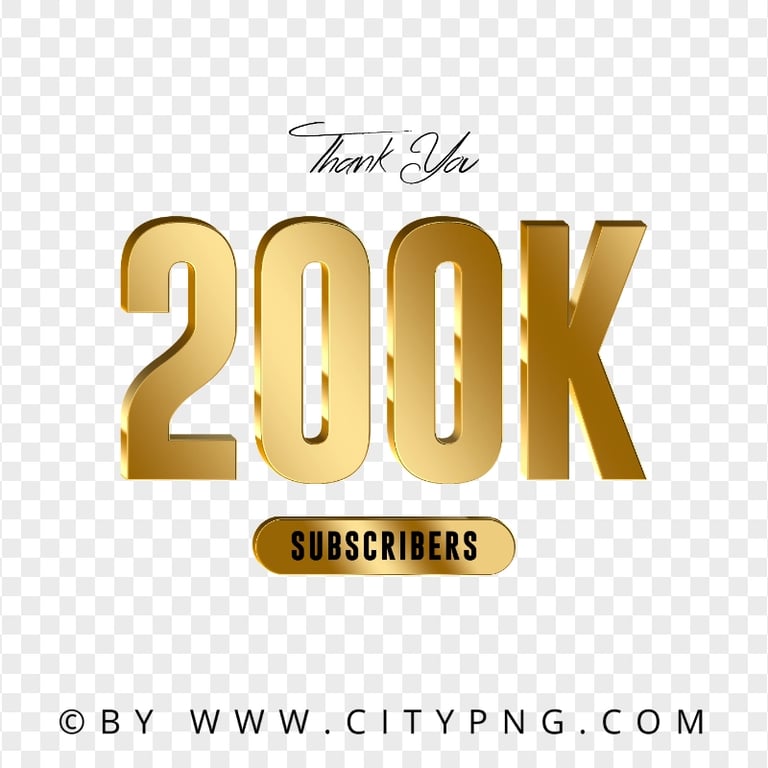 HD 200K Subscribers Gold Thank You Transparent PNG