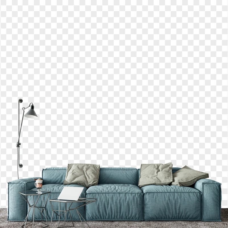 Living Room Blue Sofa Beige Cushions