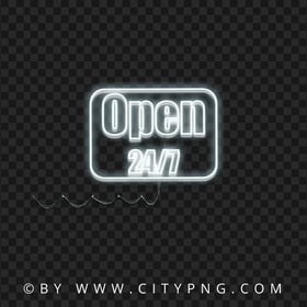 Open 24/7 White Neon Logo Sign FREE PNG