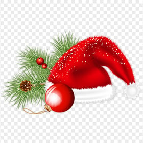Santa Hat, Pine Branch And Christmas Ball Illustration