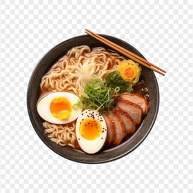 HD Spicy Ramen Bowl with Beef and Egg Transparent Background