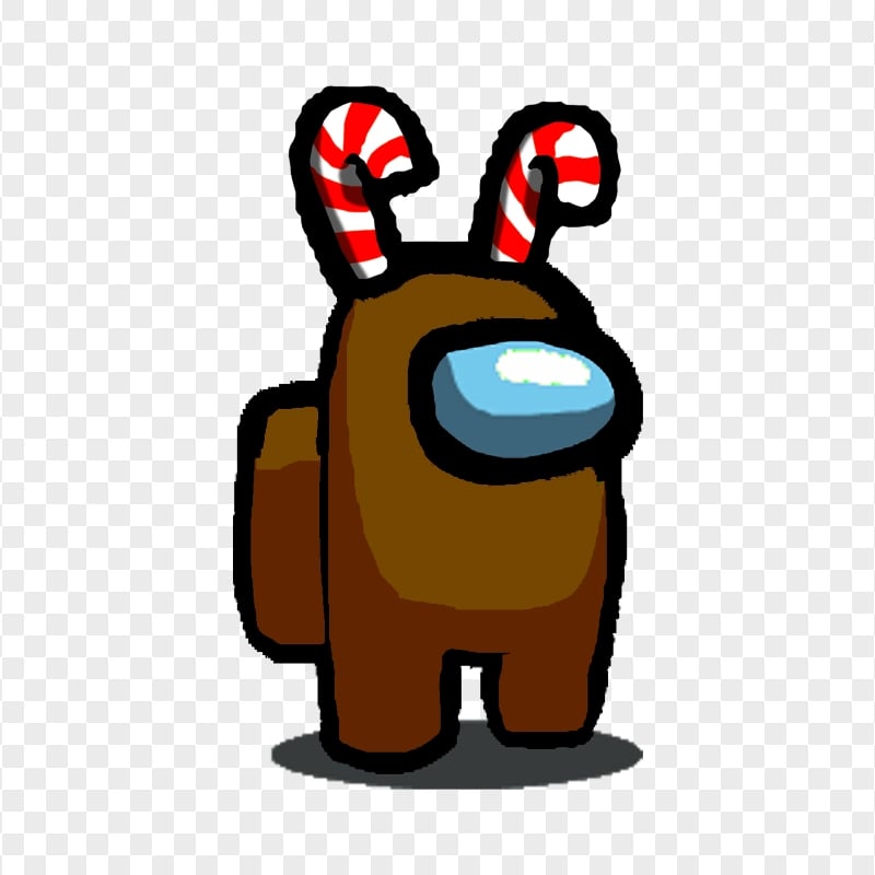 HD Among Us Brown Crewmate Character With Candy Cane Hat PNG