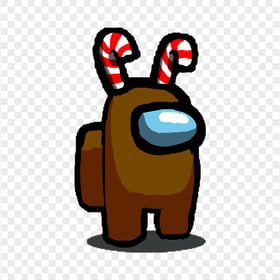 HD Among Us Brown Crewmate Character With Candy Cane Hat PNG