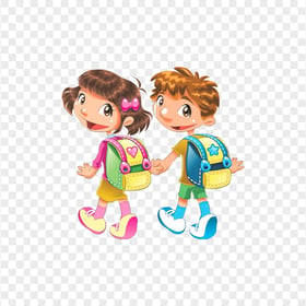 Cartoon Girl And Boy With School Backpack PNG
