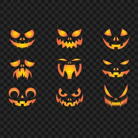 Group Of Pumpkin Faces Eyes And Mouth Silhouette