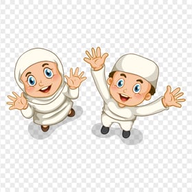 Happy Muslim Boy And Girl With Hijab Illustration