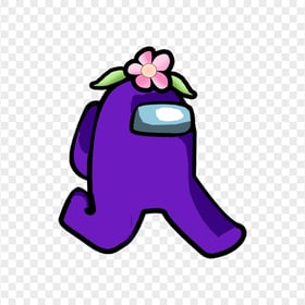 HD Purple Among Us Character Walking With Flower Hat PNG