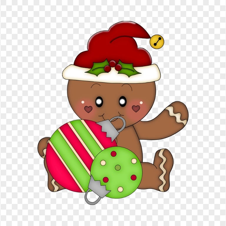 Clipart Gingerbread Man Santa Hat With Baubles PNG