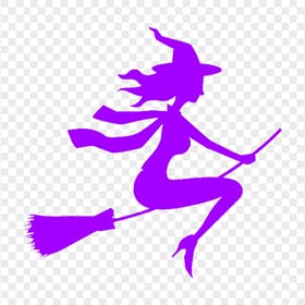 HD Halloween Purple Silhouette Of Witch Flying On Broom PNG