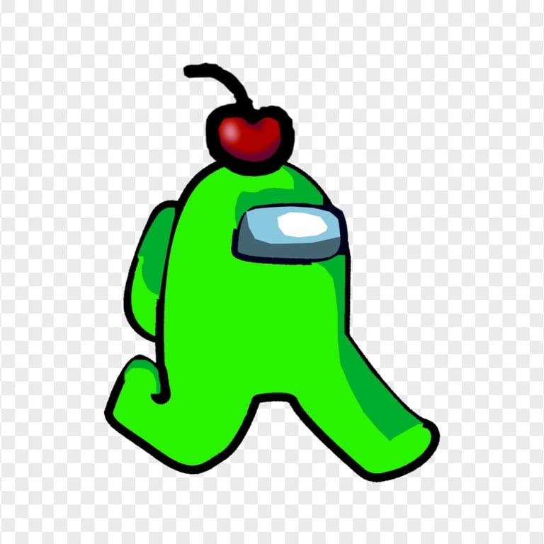 HD Lime Among Us Character Walking With Cherry Hat PNG