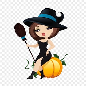 HD Cartoon Halloween Standing Witch Hold A Broom PNG