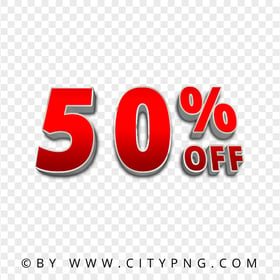 50 Percent OFF 3D Red Text Sign Logo HD Transparent PNG