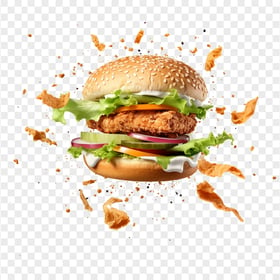 Chicken Burger Mayo Lettuce Flying Ingredients HD PNG