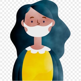 Cartoon Girl Wear Surgical Pandemic Virus Mask